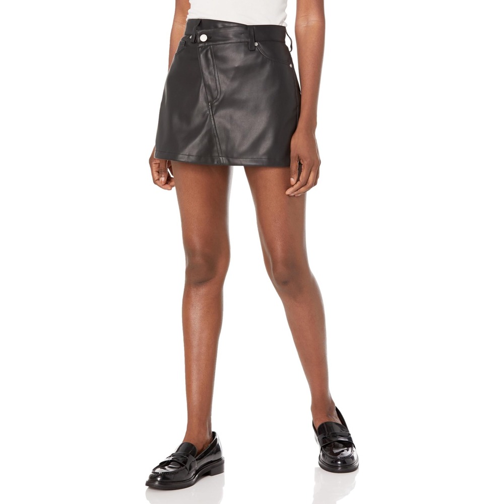 BLANKNYC Womens Vegan Leather Mini Skort Black Asymmetrical Crossover Size 6 NWT